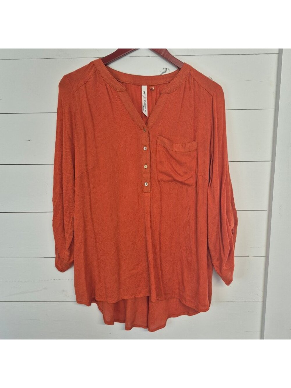 NY Collection Women's Rust Orange Button Blouse With Roll-Tab Sleeves Sz 1x